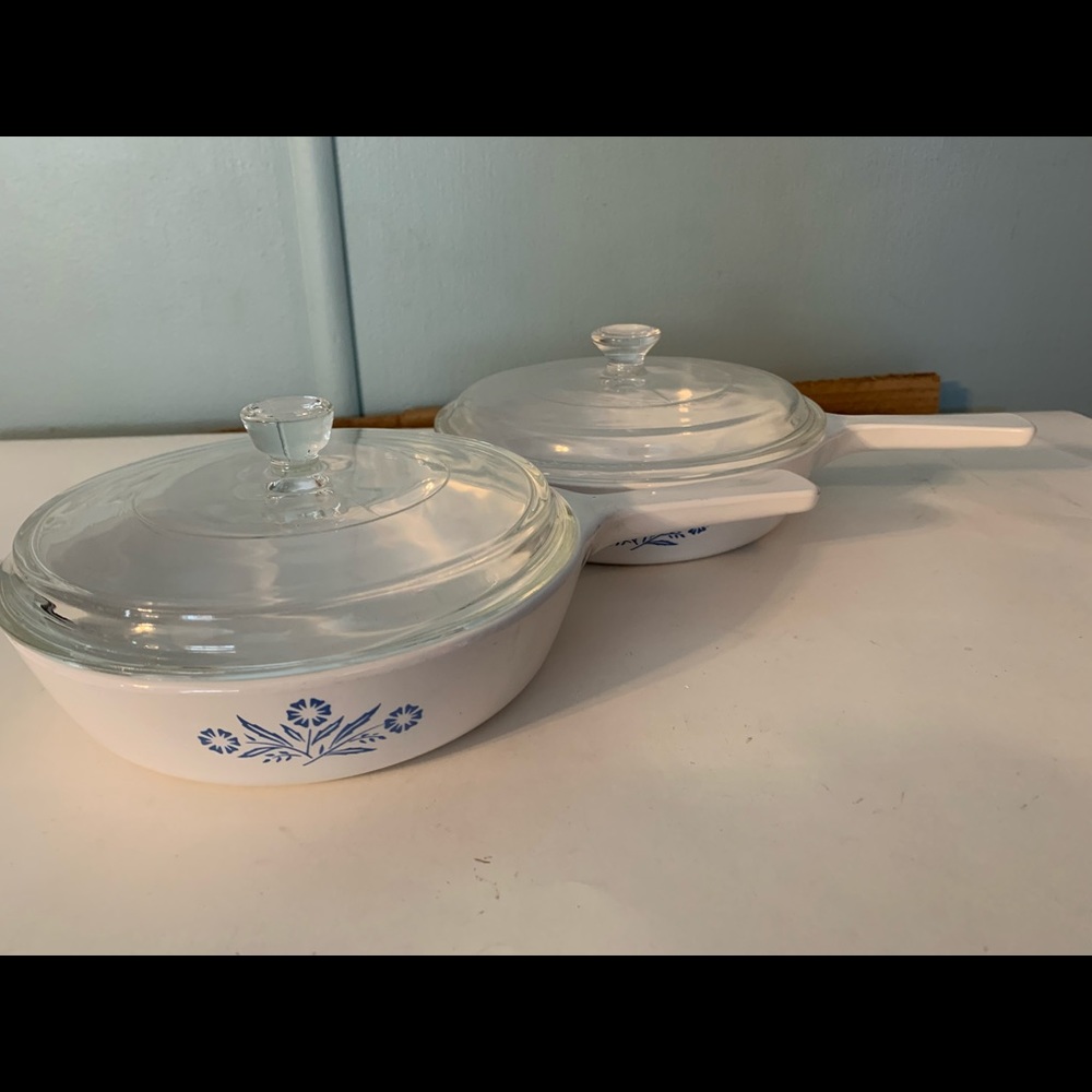 Corning Ware Blue Corn Flower Skillet Lot of 2 P-83-B 6.5” Vintage